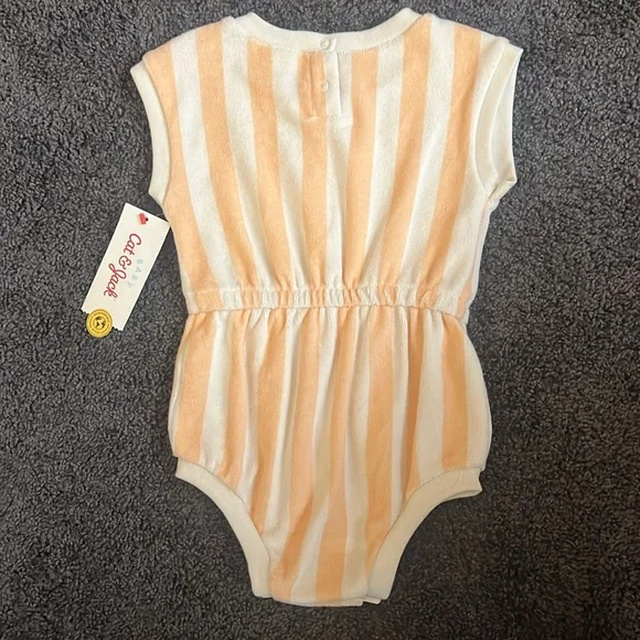 Soft Terry Cloth Baby Toddler Romper Cream and Orange 12 months - Picture 5 of 6